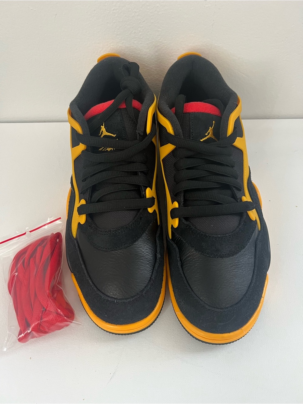 Jordan Men’s Black & Yellow Low-Top Sneakers with Red Accents
